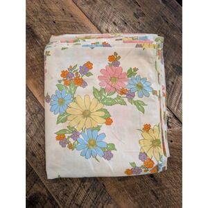 VTG 70s Cannon Monticello No-Iron Muslin Full Flat Sheet Flowers Flower Power